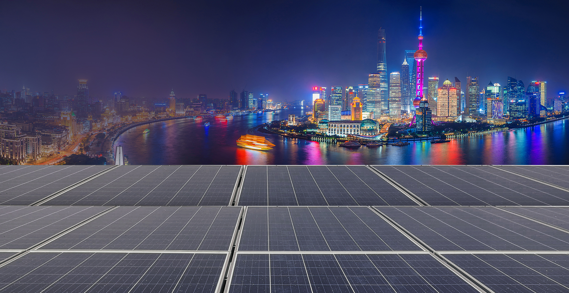 Jinko Solar solar panels in front of Singapore at night showing how PV cells are the future of renewable energy