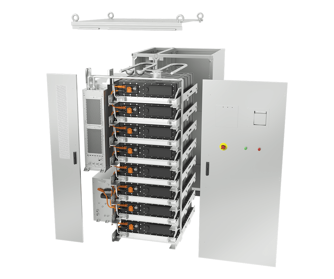 An exploded view of the SunGiga All In One energy storage solution ESS from Jinkosolar