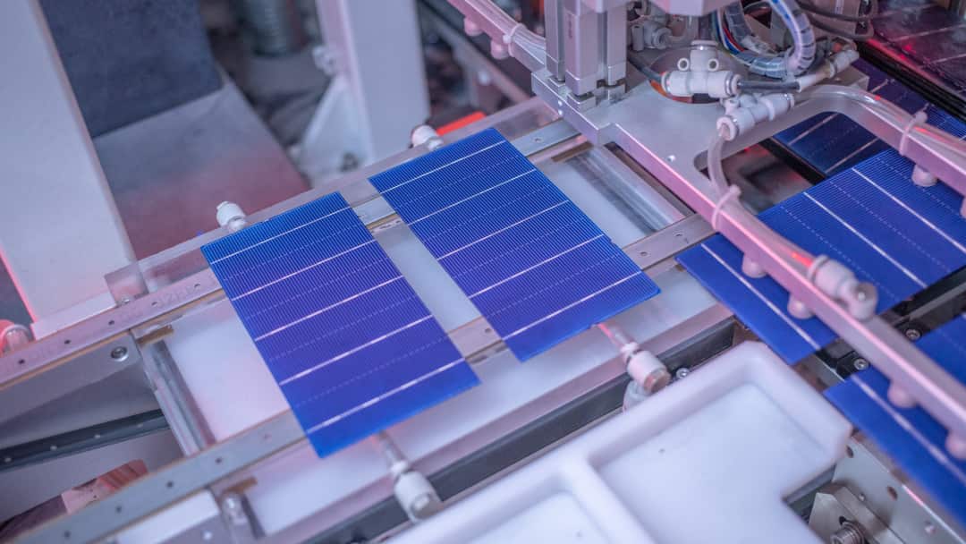 Photovoltaic cells in production in a state of the art JinkoSolar production facility