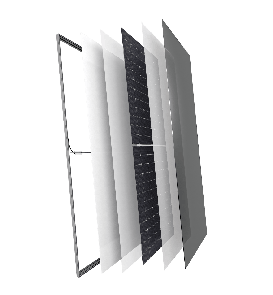 An exploded view of the Tiger Neo Solar PV Module product from JinkoSolar
